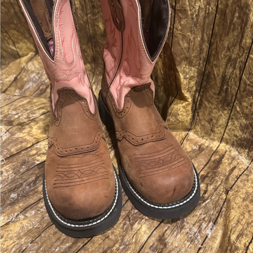 Justin Gypsy Brown and Pink Leather Western Boots Size 10B - Picture 6 of 9